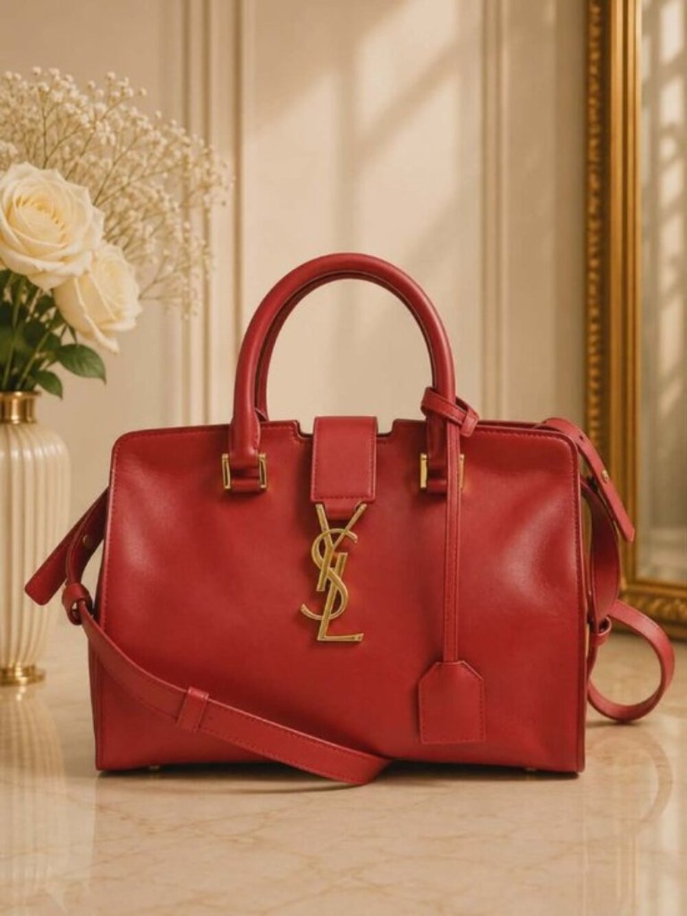 Authentic Saint Laurent YSL Cabas Monogram Leather 2-Way Satchel Shoulder Bag